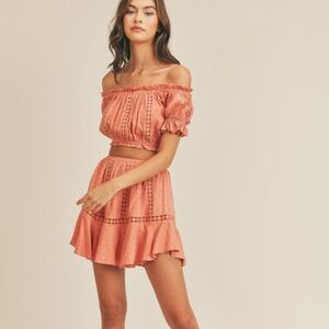 NWT Eyelet Off the Shoulder Crop Top & Skirt Set